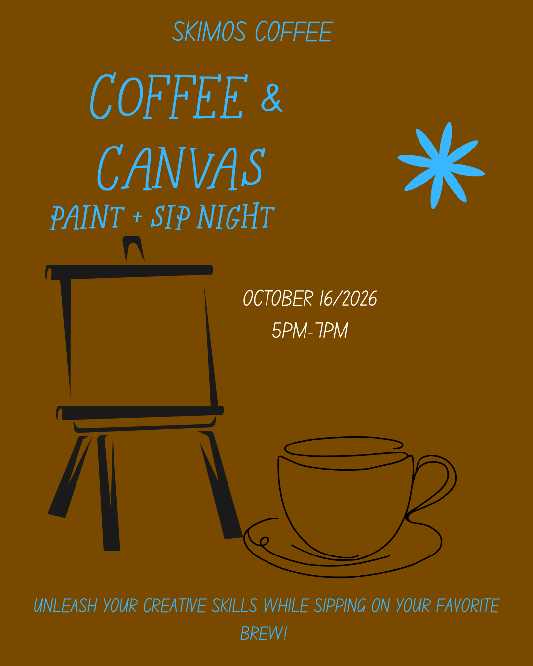 Coffee & Canvas — Paint + Sip Night event flyer